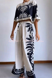 Ethnic Print Loose Top & Wide Leg Pants Set | Vacation