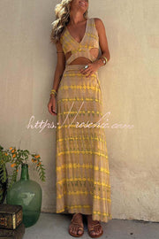 Tie-Dye Print Cutout Maxi Dress with Slit