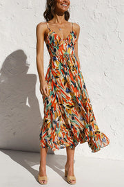 Colorful Printed Midi Dress – Sleeveless Vacation Style