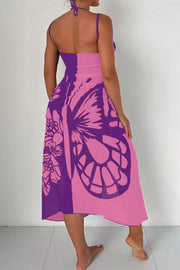 Butterfly Print Color-Block Midi Dress – Resort Cover-Up
