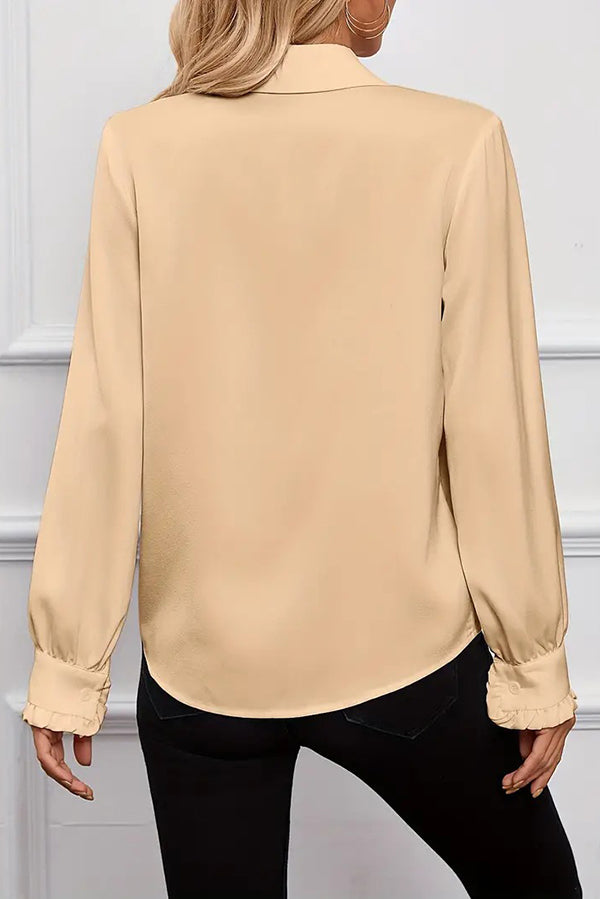 Ruffled Tiered Lapel Long-Sleeve Blouse | Loose Fit Office Top