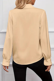 Ruffled Tiered Lapel Long-Sleeve Blouse | Loose Fit Office Top