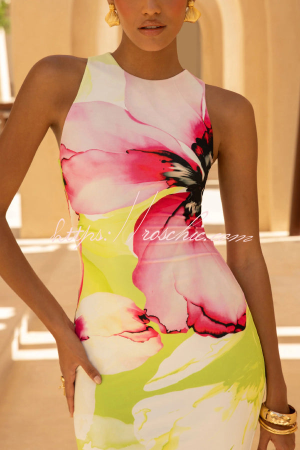 Floral Print Sleeveless Fishtail Maxi Dress | Slim Fit