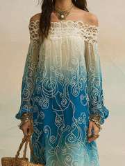 Ocean Blue Ombré Lace Maxi Dress | Bohemian Resort Style