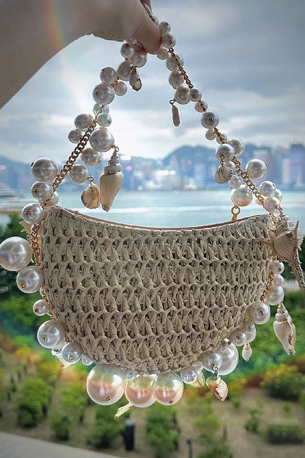 Pearl Conch Shell Half-Moon Bag with Chain Strap