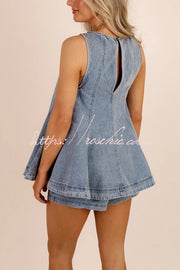 Ensemble haut et short en jean sans manches à ourlet évasé