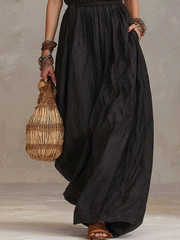 Black Cotton-Linen Sleeveless Maxi Dress – Boho Style