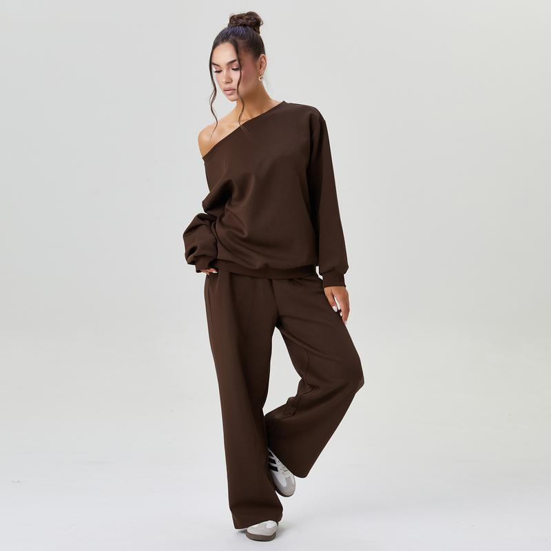 Duniii Off-Shoulder Top & Wide-Leg Pants Lounge Set