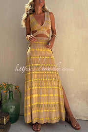 Tie-Dye Print Cutout Maxi Dress with Slit