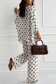 Linen Blend Polka Dot Batwing Top & Pants Set