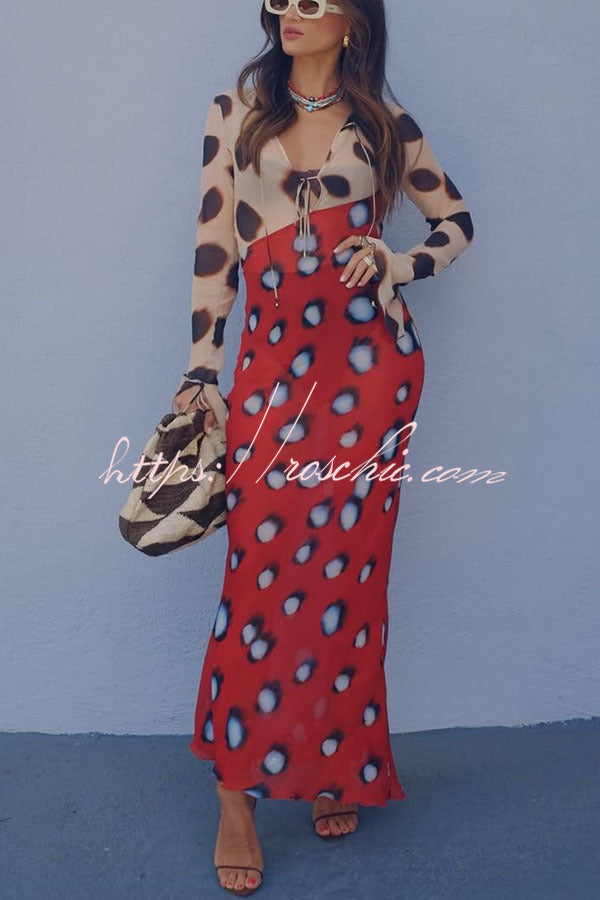 Animal & Butterfly Print Colorblock Maxi Dress