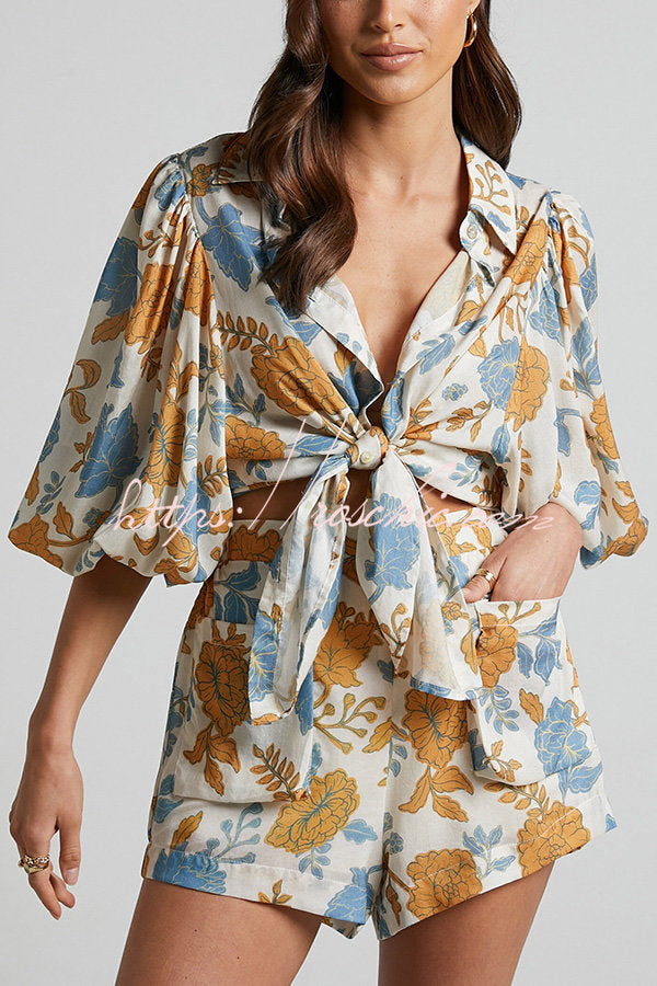 Floral Oversized Blouse, Cami Bra & Shorts 3-Piece Set