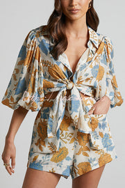 Floral Oversized Blouse, Cami Bra & Shorts 3-Piece Set