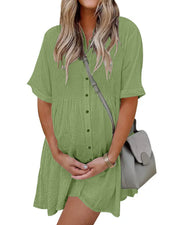 Effortless Button-Down Short Sleeve Shirt Dress with Pockets