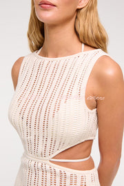 Crochet Knit Cutout Waist Maxi Dress for Beach & Vacation
