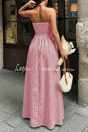 Robe longue rayée, col en V, sans manches, dos nu – Vacances