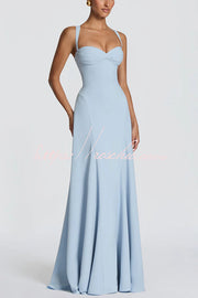 Chiffon Sweetheart Maxi Dress with Lace-Up Back & Bustier