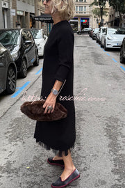 Knit & Tulle Two-Piece Midi Dress Set with Long Sleeve Top