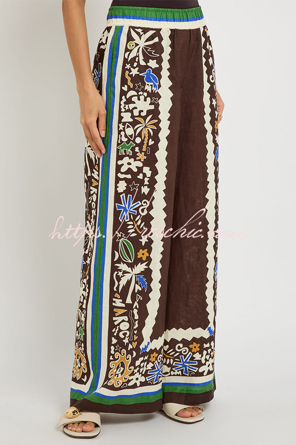 Printed Satin Long Sleeve Shirt and Pants Set – Loose Fit