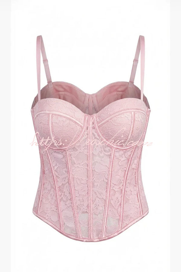 Floral Lace Sweetheart Corset Tank Top – Slim Fit