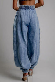 High Waist Vintage Cuffed Loose Denim Jeans