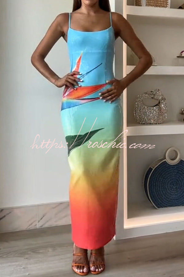 Sequin Floral Gradient Maxi Dress with Slit – Slim Fit