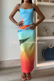 Sequin Floral Gradient Maxi Dress with Slit – Slim Fit