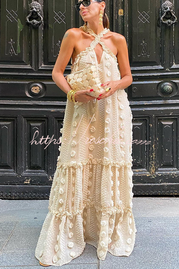 Floral Halter Maxi Dress – Sleeveless Beach Vacation Dress