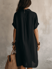 Black Linen Relaxed Midi Dress – Modern Boho Style
