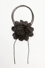 Floral Lace-Up Choker Necklace with Flower Detail