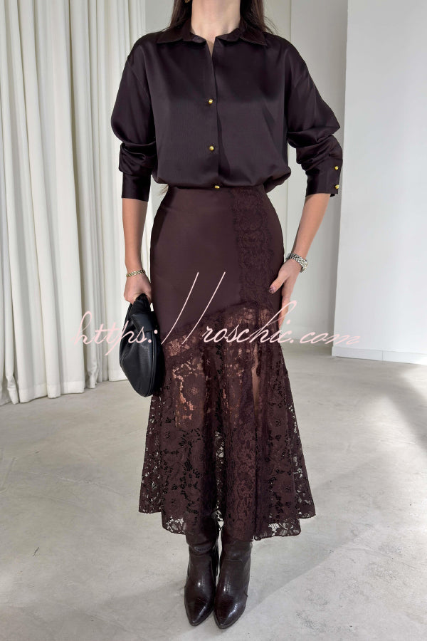 Silk Satin & Lace Spliced Maxi Skirt | Elegant Vacation Style