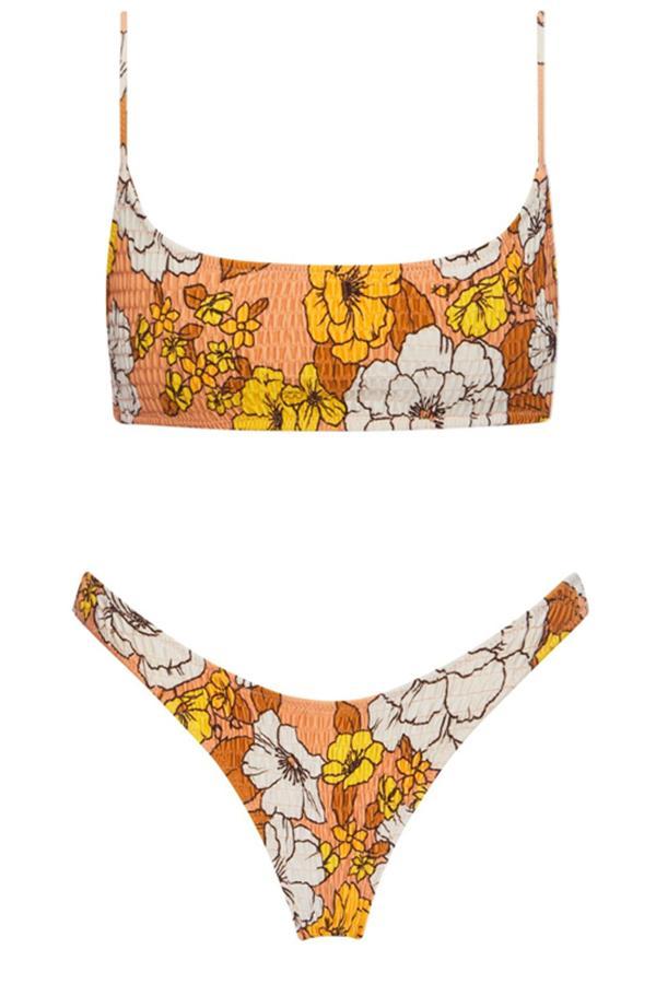 Floral Pleated Strap Bikini | Slim Fit Vacation Swimwear