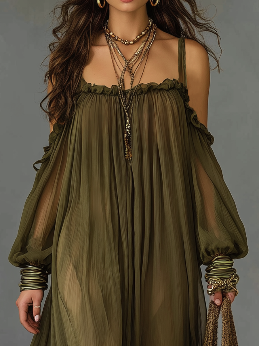 Olive Off-Shoulder Maxi Dress | Flowy Long Dress