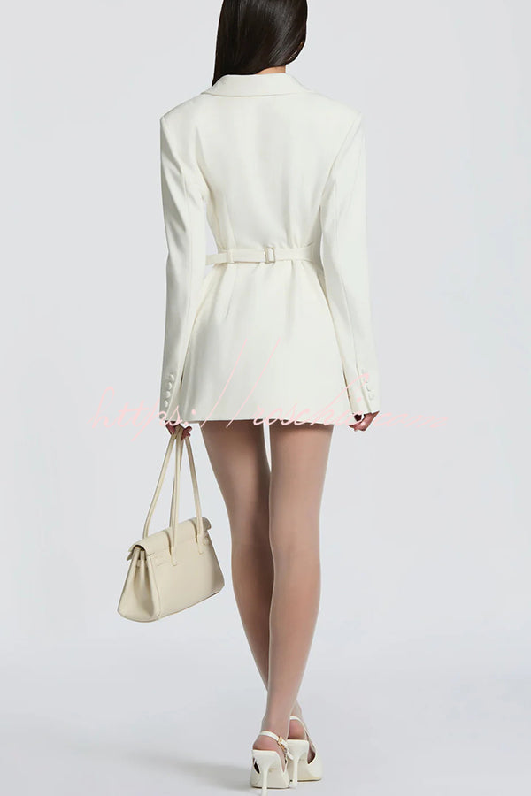 Double-Breasted Blazer Mini Dress with Belt & Lapel