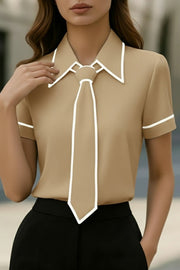 Color-Block Collared Short Sleeve Casual Shirt