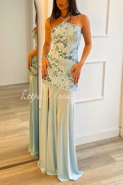 Sequin Halter Neck Slim-Fit Slit Maxi Dress