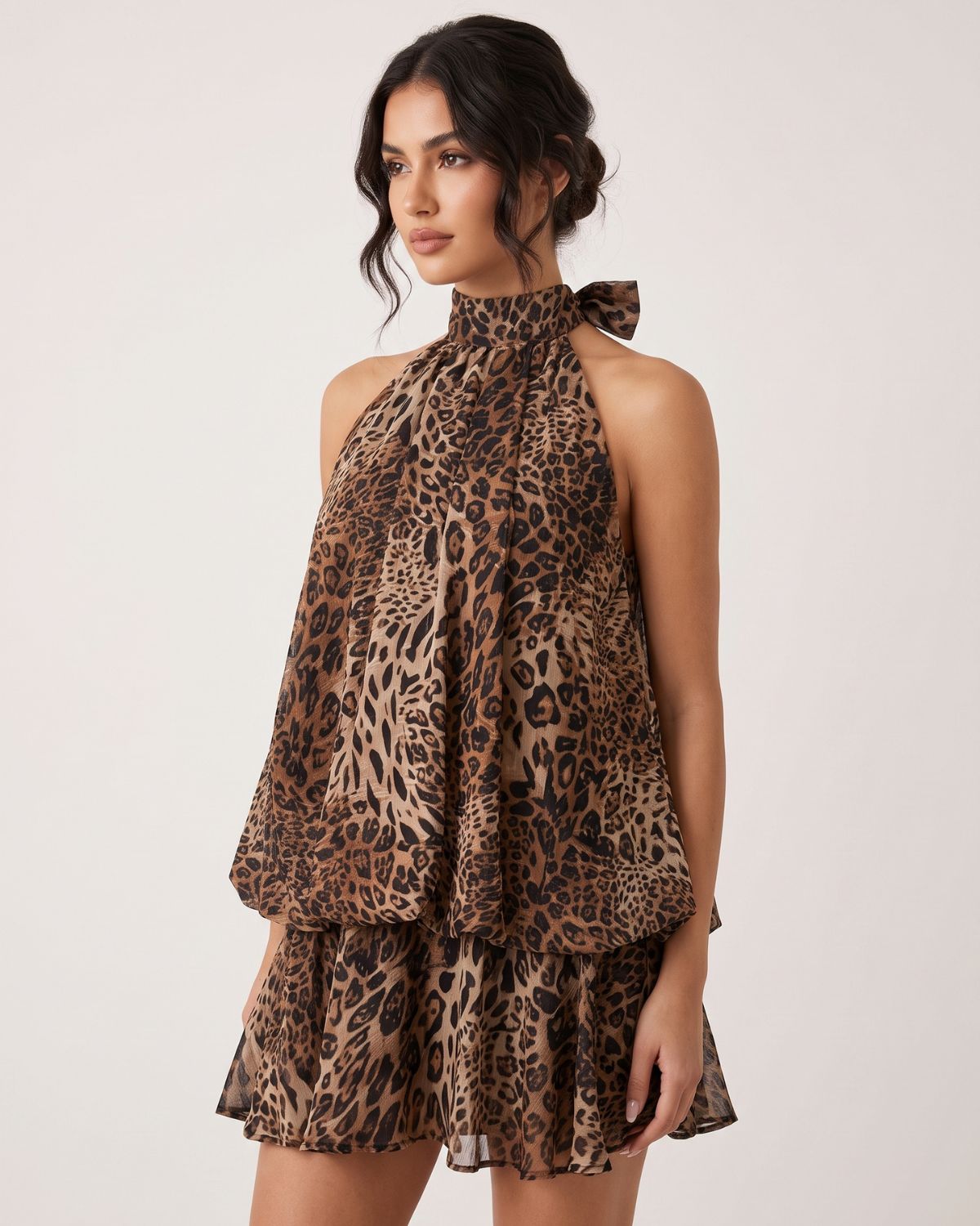 Chiffon Halter Neck Rygløs Minikjole | Ferie stil