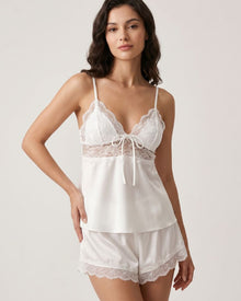 Duniii Lace Trim Satin Cami & Shorts Pajama Set