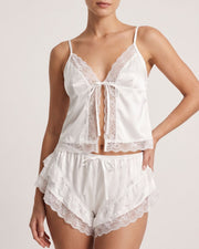 Delicate Lace Tie-Front Cami & Shorts Pajama Set
