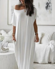 Solid Batwing Sleeve Lounge Dress