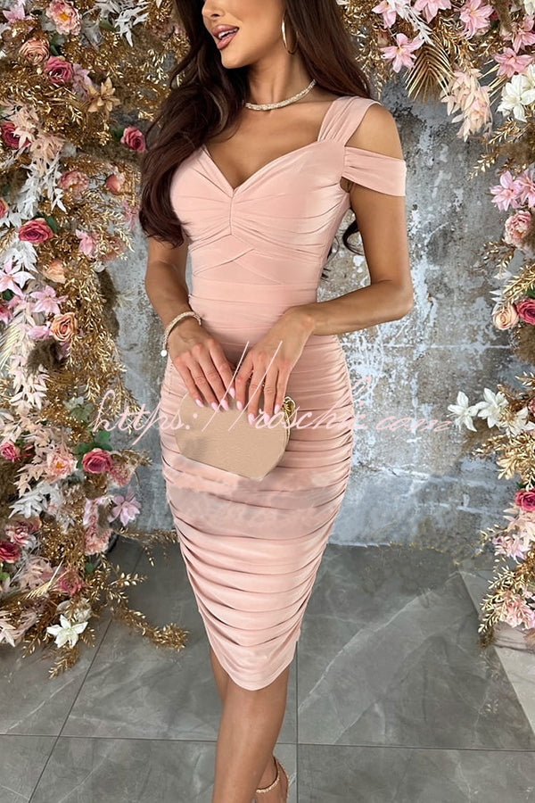 Cold Shoulder Ruched Pencil Midi Dress for Parties