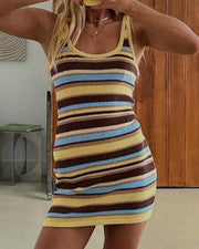 Retro Striped Knit Bodycon Mini Dress