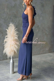 One-Shoulder Mesh Maxi Dress – Slim Fit Party Dress