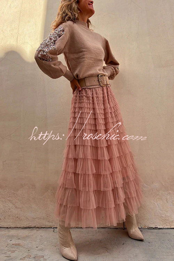Tiered Tulle Maxi Skirt with Elastic Waist – Loose Fit