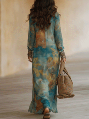 Ocean Blue Chiffon Maxi Dress – Tropical Print Resort Style