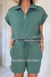 Buttery-Soft Half-Zip Short Sleeve Top and Shorts Set