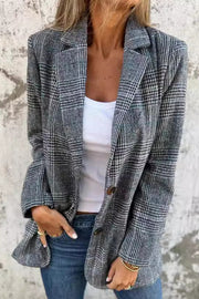 Women's Houndstooth Lapel Blazer – Loose Fit Office Jacket