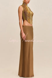 Glossy Arc Tassel High Neck Tank Top | Party Wear