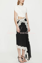 Twisted Drape Chiffon Lace Trim Maxi Dress – Loose Fit