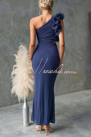 One-Shoulder Mesh Maxi Dress – Slim Fit Party Dress